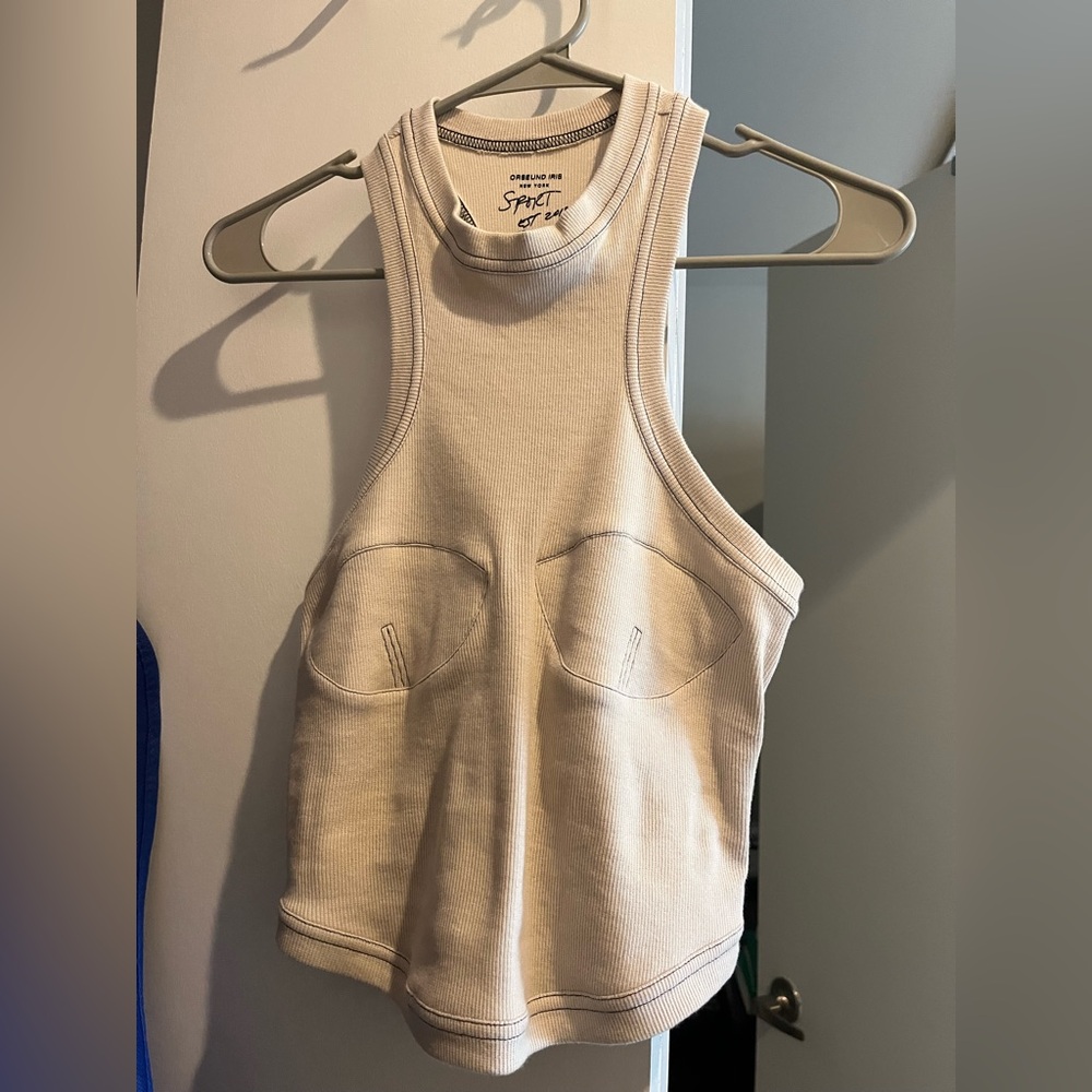 Orseund Iris Cream Ribbed Tank with Sculpted Pocket Detail